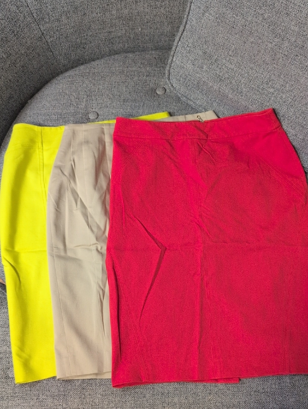 Ann Taylor Pencil Skirt Lot - Red, Neon Green, Beige Sz 2